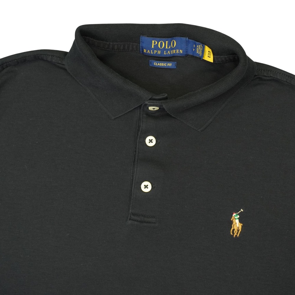 Polo Ralph Lauren Polo Shirt Men Small Black Classic Fit Short Sleeve Flesh Pony